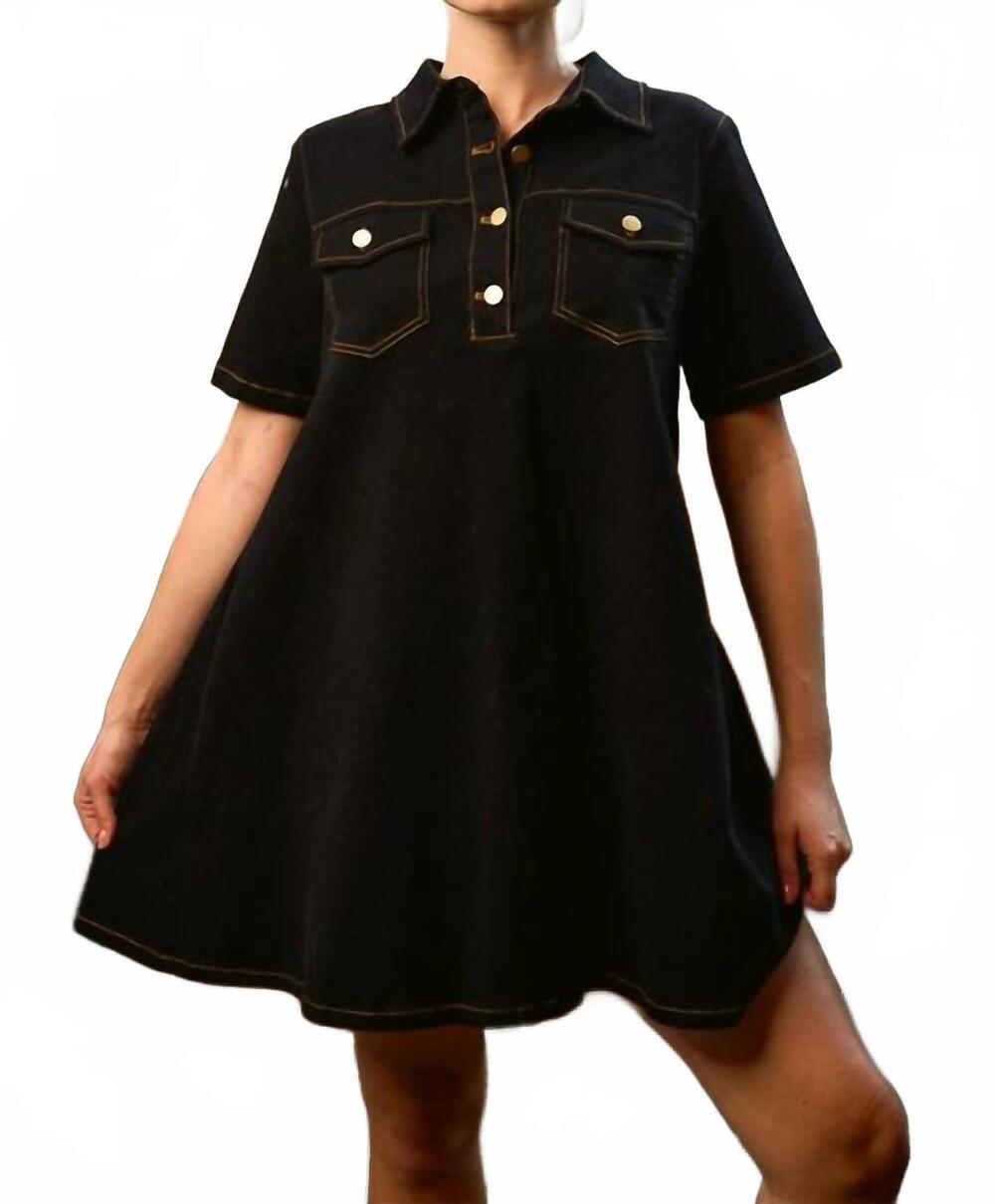 NEW JADE BY JANE denim henley shirt mini dress in black